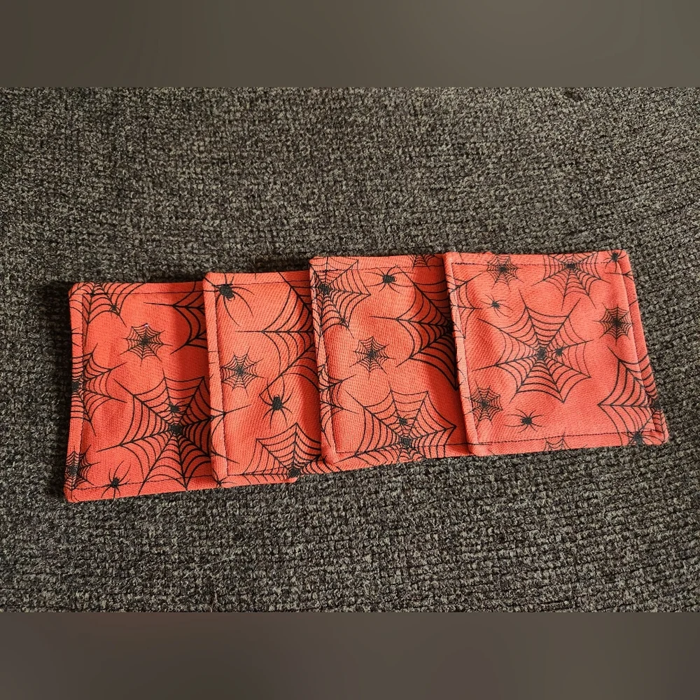Halloween Coasters Set Of 4 Handmade Spiderwebs Orange Black New